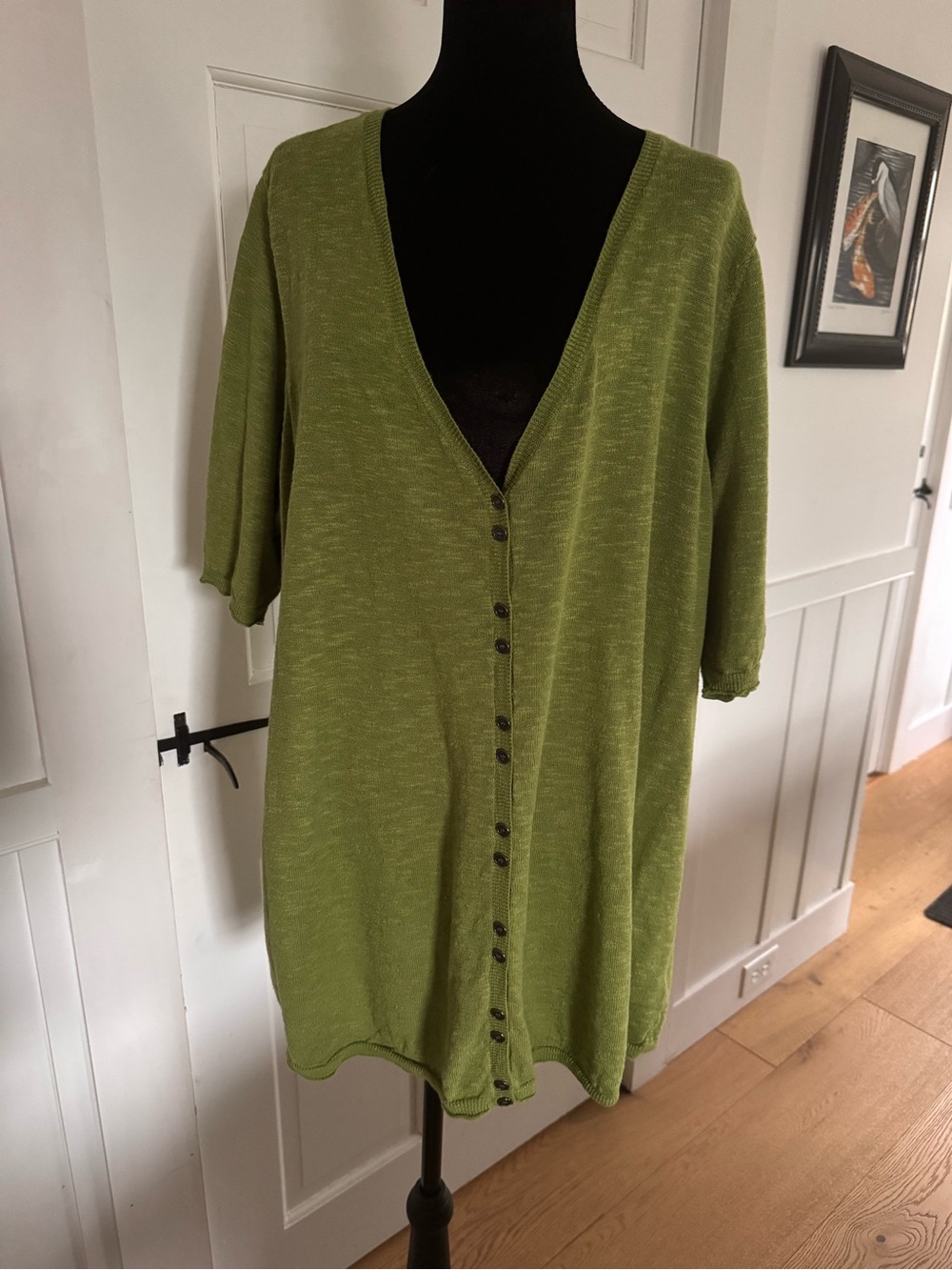 Eileen Fisher Lime Green Short Sleeve Button-Front Cardigan